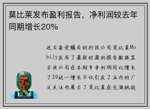 莫比莱发布盈利报告，净利润较去年同期增长20%